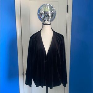 MarlaWynne Black Velvet Cardigan Sweater V-Neck Knit
